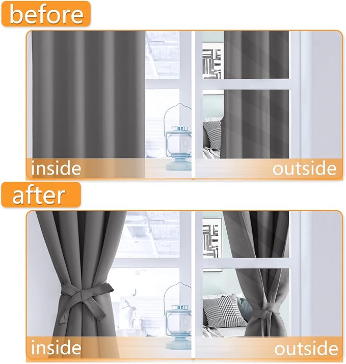 Blackout Curtains for Bedroom, Light Grey, 52 x 45 Inch, 2 Panels | Thermal - Image 4