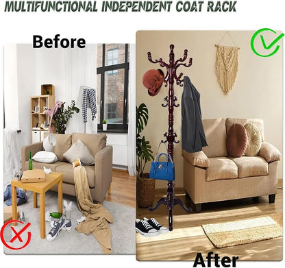73" Wooden Coat Rack Stand, Coat Racks Freestanding - Image 5