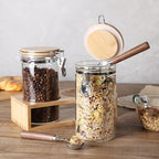 KKC Glass Coffee and Sugar Containers with Airtight Hinged Lids,Sealed Glass Jar Canisters with Scoops for Ground Coffee,Beans,Loose Leaf Tea,Nuts,Matcha,40 Fl oz