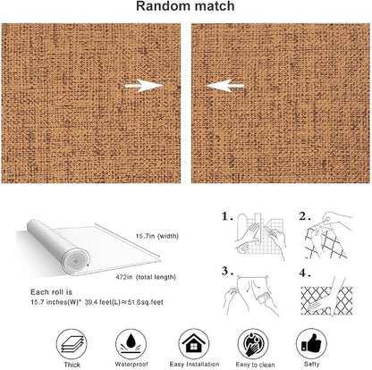 Beige Wallpaper Peel and Stick 472" Textured Beige Grasscloth Contact Paper - Image 5