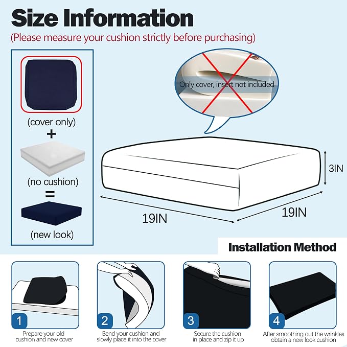 Sqodok Patio Cushion Cover 19x19 inch, Outdoor Seat Cushion Slip Cover - Image 2