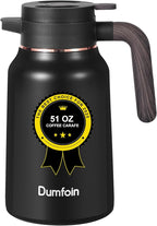 Carafes for Hot Liquids 51oz - 12 Hour Stainless Steel Thermal Coffee Carafe-Insulated Coffee Carafes For Keeping Hot/Cold Coffee, Tea, Water, 1.5 Liter Beverage Dispenser(Black)