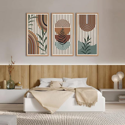 IARTTOP Framed Boho Mid-century Modern Wood Wall Art 16x32 Inch Large Bohemian - Image 3