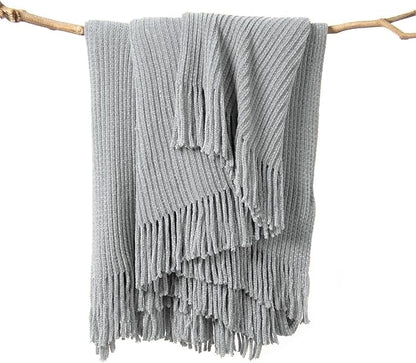 lifein Throw Blanket for Couch, Soft Boho Decor Bed Throw, Cozy Grey Knitted by lifein