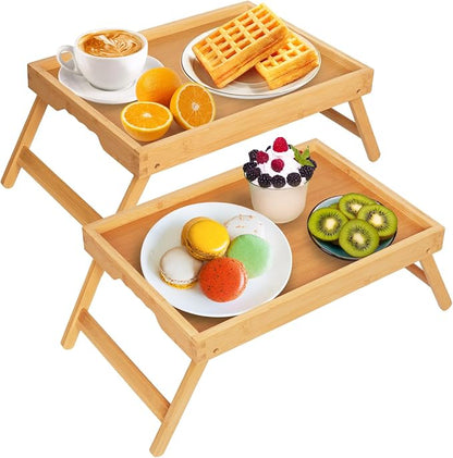 Artmeer Bed Tray Table with Folding Legs, Bamboo Breakfast in Bed by Artmeer