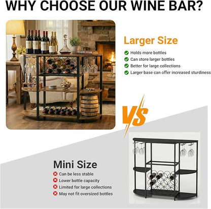 Unikito Wine Rack Table with Socket and LED Light, Floor Bar Cabinet - Image 8