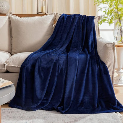 Fleece Plush Throw Blanket Navy Blue 50"x60"for Couch Fuzzy Cozy Flannel | by JIAHANNHA