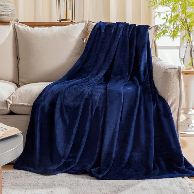 Fleece Plush Throw Blanket Navy Blue 50"x70"for Couch Fuzzy Cozy Flannel | by JIAHANNHA