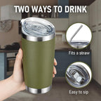 COMOOO 20oz Tumbler 8 Pack Double Wall Vacuum Insulated Travel Mug, Stainless Steel Tumbler with Lid and Straw Durable Powder Coated Insulated Coffee Cup for Cold & Hot Drinks,army green, 8 pack