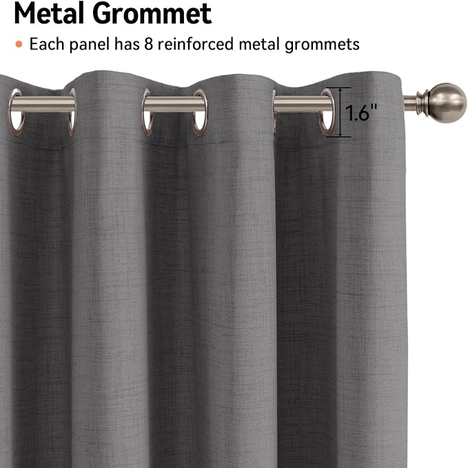 100% Blackout Linen Textured Curtains 72 Inch Long, Dark Gray | 100% Blackout - Image 5