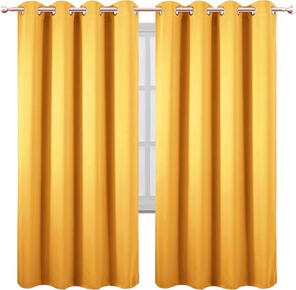 Yellow Thermal Blackout Curtains/52 x 72 Inch/Set of 2 Panels Room Darkening - Image 2