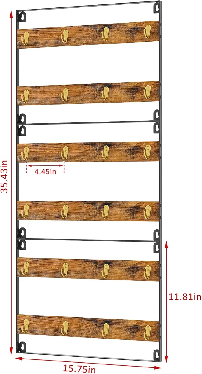 Mug Racks for Wall, Coffee Mug Holder Wall Mount Up to Hold 24 Mugs, Coffee Mug Rack Wall Mounted（3Pack） for Kitchen, Home, Coffee Bar, Rustic Wood and Iron