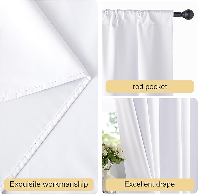 NICETOWN Bedroom 100% Blackout Curtains, 2 Panels, 42 by 36, Snow White - Image 5