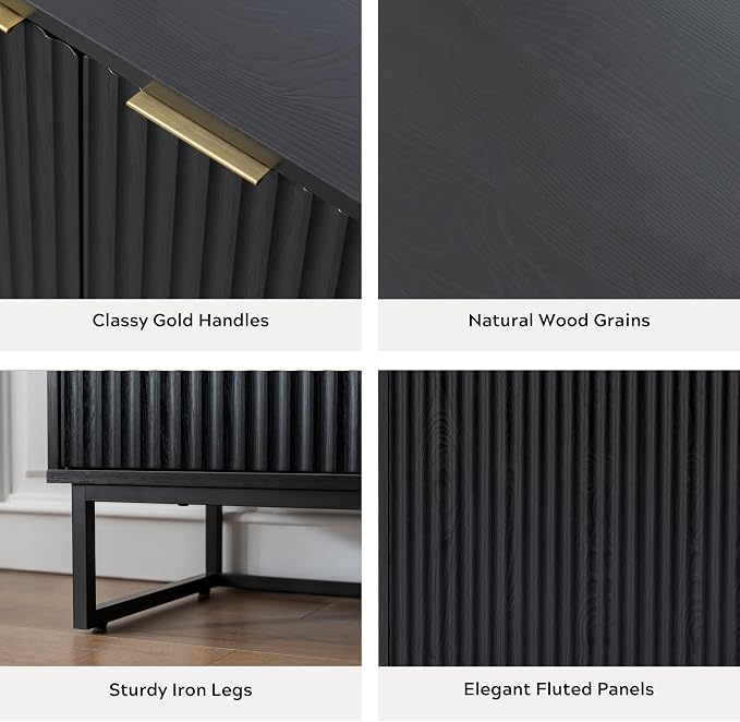 EYYTHUNG Fluted Cabinet with Storage Set of 3, Sideboard Buffet Cabinet with - Image 4