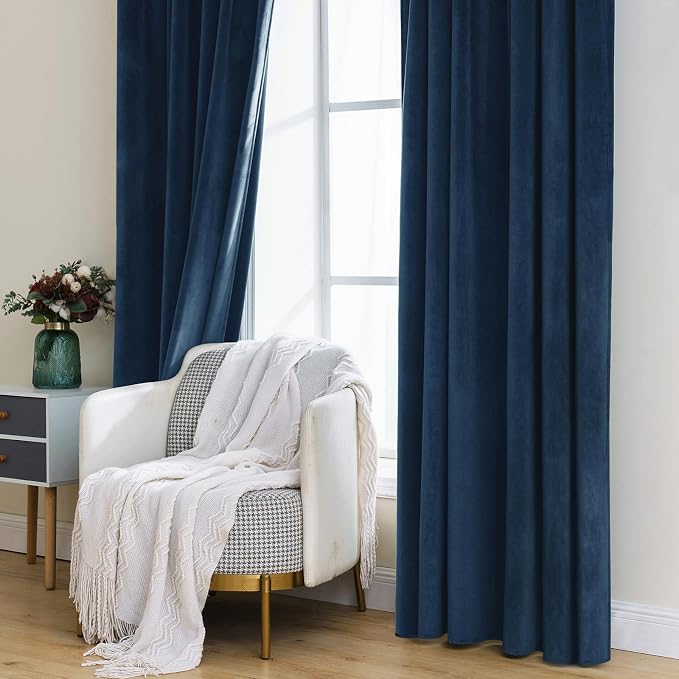 MIULEE Navy Blue Velvet Curtains 52x84 inches Luxury Blackout Curtains | - Image 7