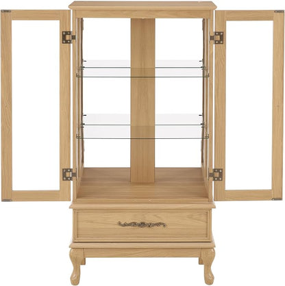 Curio Cabinet with Lighted, Tall Leg Glass Door Antique Cabinet with 1 Drawer - Image 6