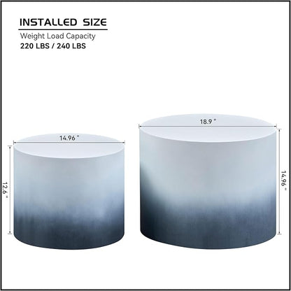 Small Round Coffee Table Nesting End Table Set of 2, MDF Side Circle Accent - Image 3