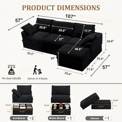 Upgrade Boneless Couch with Storage, Extra Deep&High Seat Modular Sectional - Image 3