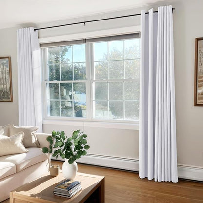 100% Blackout Linen Textured Curtains 108 Inch Long, Bright White | 100% - Image 2