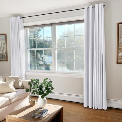 100% Blackout Linen Textured Curtains 72 Inch Long, Bright White | 100% - Image 2