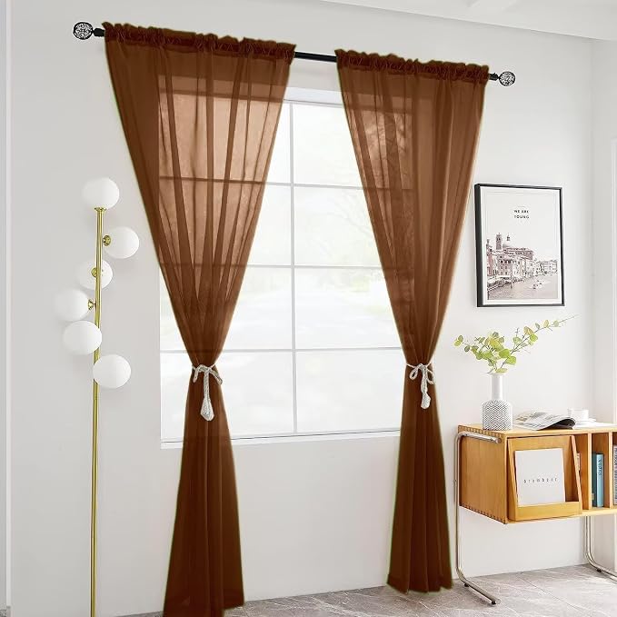 SpaceDresser Brown Sheer Curtains 4 Panels Rod Pocket Semi-Sheer Curtain 84 - Image 3