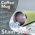 Insulated Coffee Mug with Lid, Reusable Stainless Steel Travel Coffee Cup, 16 Oz Double Wall Vacuum Spill Proof Tumbler Cups for Men and Women Hot & Cold Drinks（Olive）