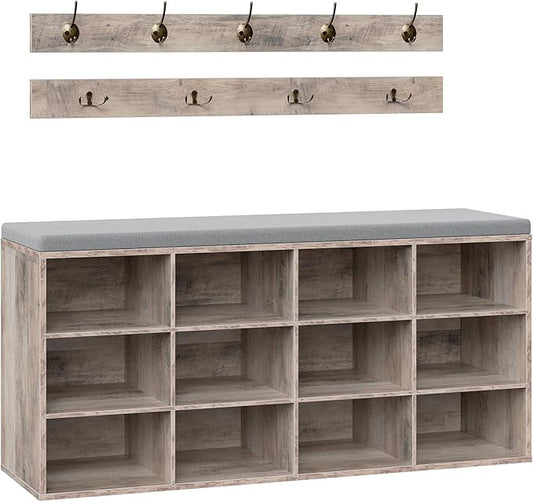 HOOBRO Shoe Storage Bench with Cushion, 39.4" L Entryway Bench with 12 Cubbies by HOOBRO