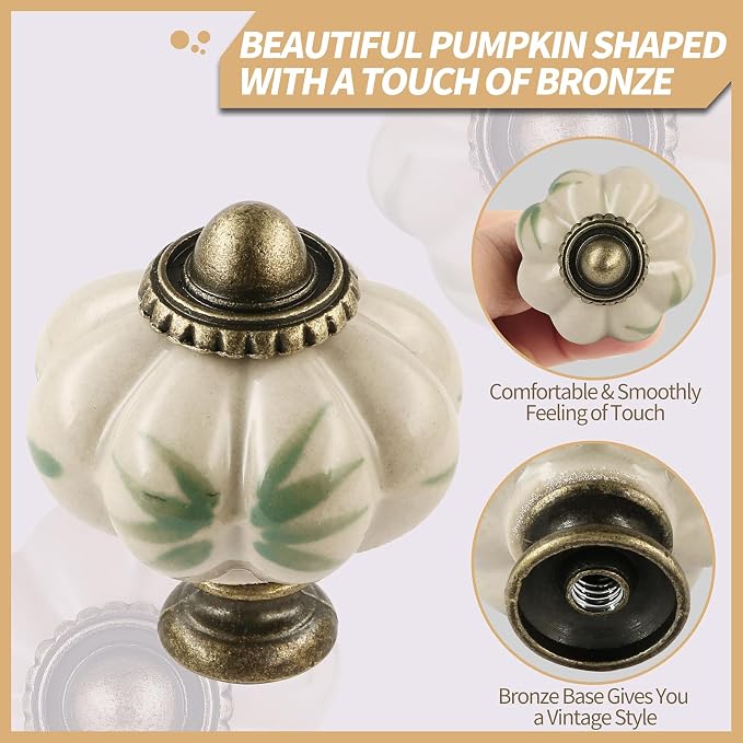 Ivory Pumpkin Knobs 6 Pack Ceramic Cabinet Knobs Vintage Drawer Pulls - Image 3