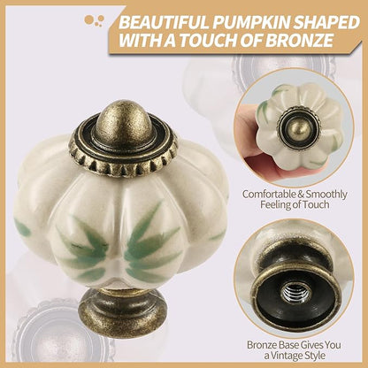Ivory Pumpkin Knobs 2 Pack Ceramic Cabinet Knobs Vintage Drawer Pulls - Image 3