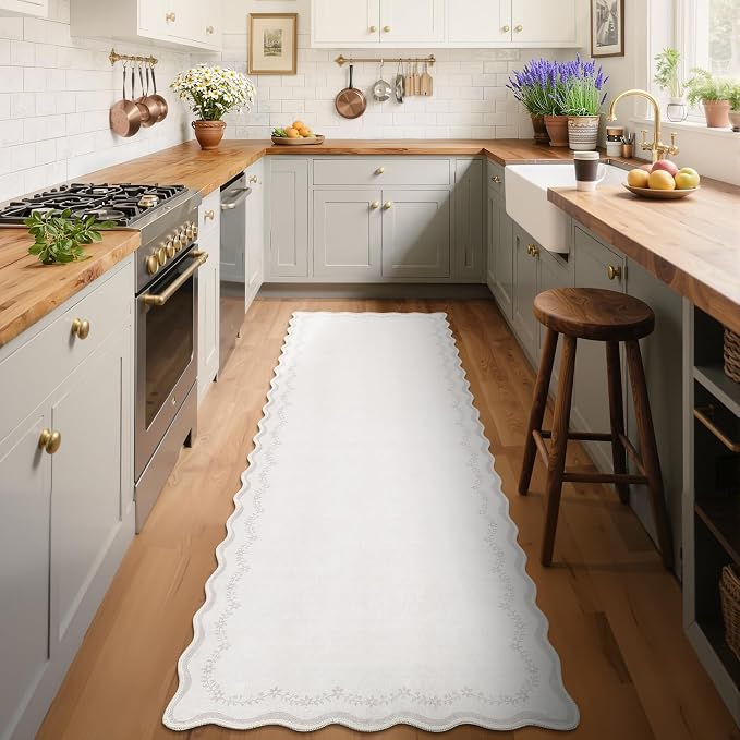 GarveeHome 2.5x8 Scalloped Washable Runner Rug Non Slip Hallway Kitchen Rug | - Image 3