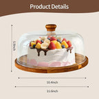 Wood-Cake-Stand With Acrylic Dome Lid, Round Wooden Cake Holder Plate With Cover, 2-in-1 Dessert Table Display Set For Party, Charcuterie Board For Cheese, Chips & Dips, Nachos, Fruit Platter