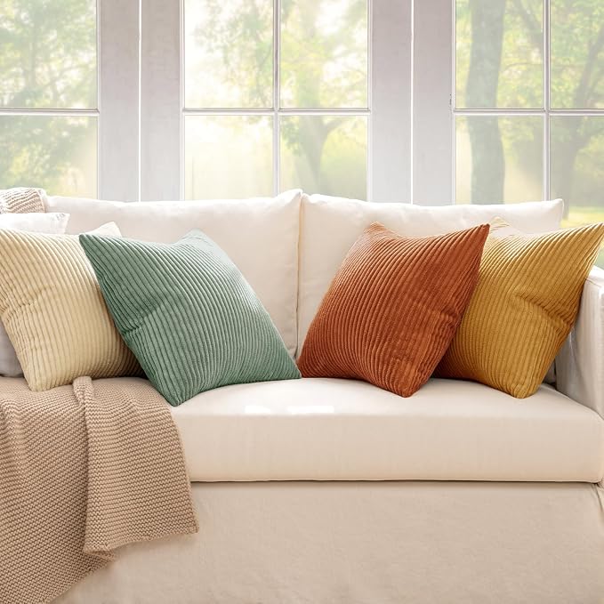 MIULEE Soft Corduroy Decorative Throw Pillow Covers Orange Teal 24x24 | Set of 4 - Image 7