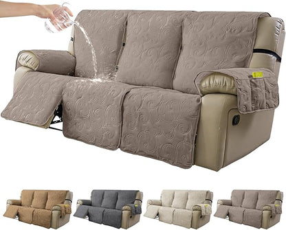 100% Waterproof Recliner Sofa Covers 3 Seater, 6-Piece Split Non-Slip Reclining by YUEANG