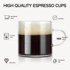 4-Pack 4oz Espresso Cups Espresso Shot Glasses with Handle, Small Glass Coffee Cups, Espresso Mugs Demitasse Cups Cappuccino Cup for Hot or Cold Latte, Tea, Microwave Dishwasher Safe