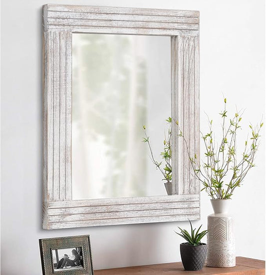 Wall Mirror Rustic Wooden Frame Rectangle Mirror Vintage Hanging Mirror by HLFMVWE
