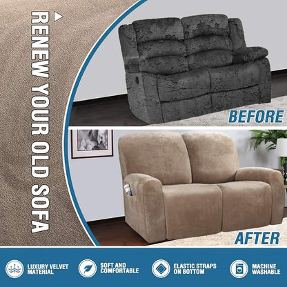 H.VERSAILTEX Velvet Stretch Recliner Couch Covers 6-Pieces Recliner Loveseat - Image 5