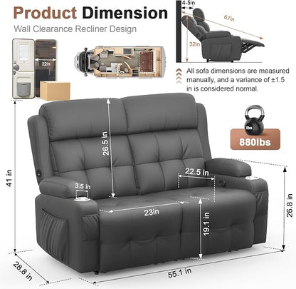 Power Loveseat Recliner with 2-Point Graphene Heat & Massage, Under-Seat - Image 2