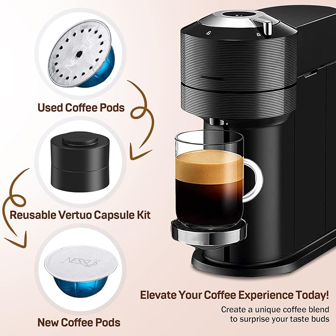 Nessus Vertuo Reusable Pods Kit, 50 Pcs [ALSeal EZ FIT] Aluminum Foil Seals for Nespresso Capsules Vertuoline, Holder and Brush, Fits for Refillable Vertuo Pods(Pods Not Included)