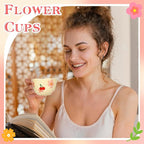 Ceramic Coffee Mug Vintage Flower Mugs 8 oz Cute Floral Coffee Mugs Irregular Latte Art Cup Lead-free Porcelain Cups for Cappuccino, Cocoa (2 Pcs Pink Cherry)