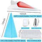 40PCS Piping Bags and Tips Set 12 Inch Pastry Bags Cakes Decorating Kit Supplies, 10 Icing Bags Disposable with 1 Reusable Piping Bags, 24 Frosting Tips, 2 Couplers, 1 Storage Box