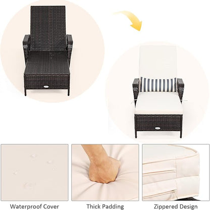 COSTWAY PE Rattan Chaise Lounge Chair, 6 Gear Adjustable Recliner - Image 8
