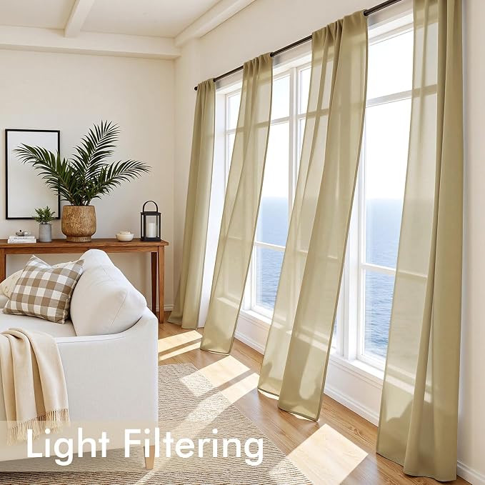 MIULEE Gold Sheer Curtains 96 Inches Long 4 Panels 42 x 96 Inches | Light - Image 4