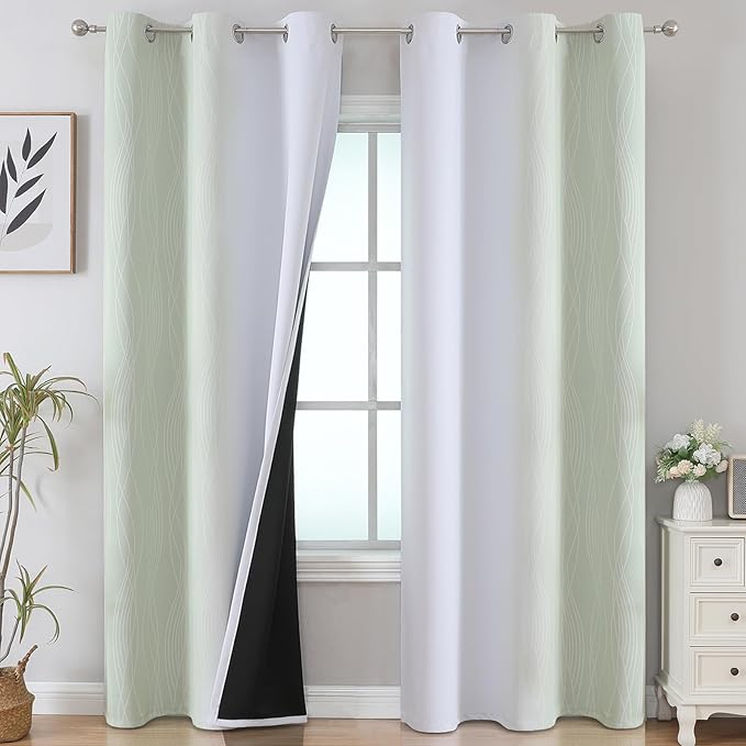 Sage Green and Greyish White Ombre Blackout Curtains by ESTELARTEXTILER