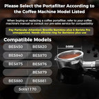 IKAPE Coffee Products, 54mm Bottomless Naked Portafilter Compatible with 54mm Breville Barista Series BES870/880 Machine & Solis Barista Machines (Included 16g Capacity Filter Basket)