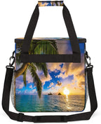 Beach Sunset Coffee Maker Carring Bag Palm Tree Travel Storage Tote Bag Compatible with Keurig K-Mini or K-Mini Plus Portable Single Serve Coffee Brewer Case with Pockets for K-cup Pods