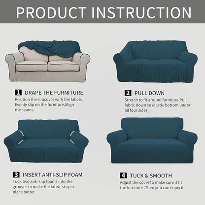 Easy-Going Stretch 4 Seater Oversized Sofa Couch Cover Deep Teal | 1-Piece - Image 5