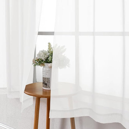 White Sheer Curtains 63 Inch Length 2 Panels, Elegant Voile Drapes - Image 4