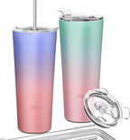 THILY Stainless Steel Vacuum Insulated Tumbler 26 oz Triple-Insulated Travel Mug with Splash-Proof Lid, for Iced Coffee and Hot Beverage, 2 Pack, Candy Pink + Lavender Dream