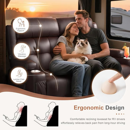 RV Loveseat Recliner Sofa, Wall Hugger Massage Reclining RV Couch - Image 3