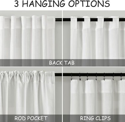 Off White Cafe Curtains 45 Inch Length Set 2 Panel Back Tab Pocket Semi Sheer - Image 3